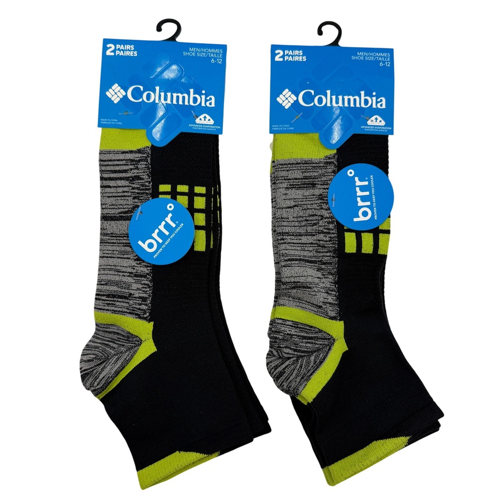 Columbia Performance Socks Mens 6-12 Black 4 Pair brrr Omni-Wick Quarter **NEW**
